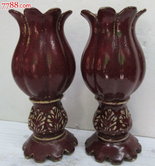 六七十年代红釉花瓶【一对】