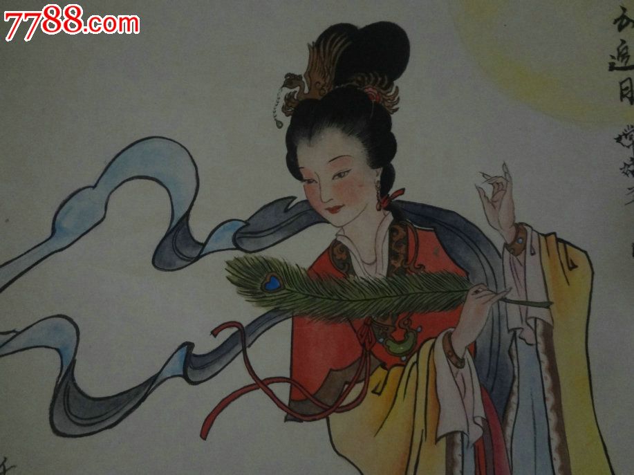 书画家协会会员-中原书画院高级画师之人物国画原作-"彩云追月"嫦娥