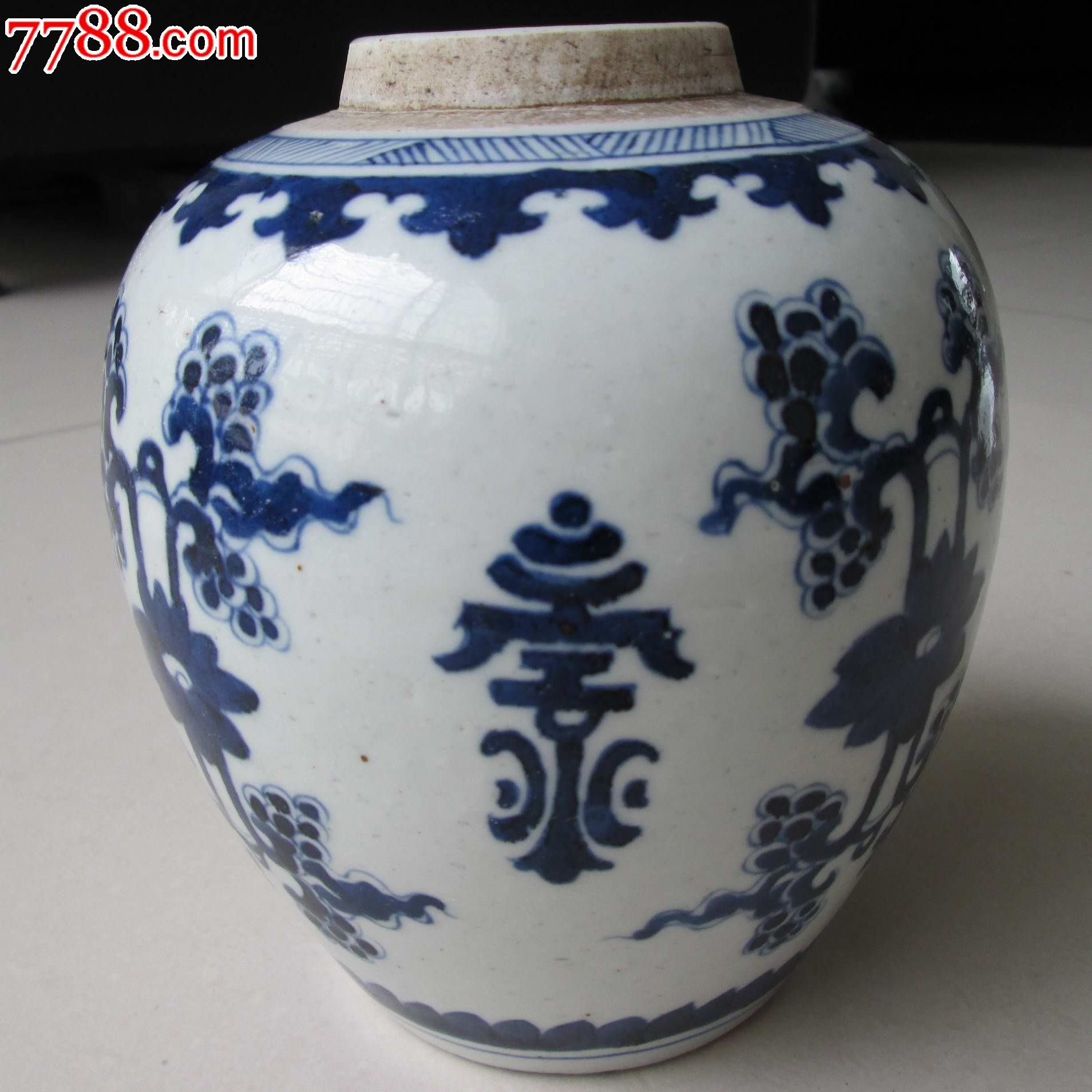 清代,清早期,清三代,康熙雍正青花寿字罐,全品