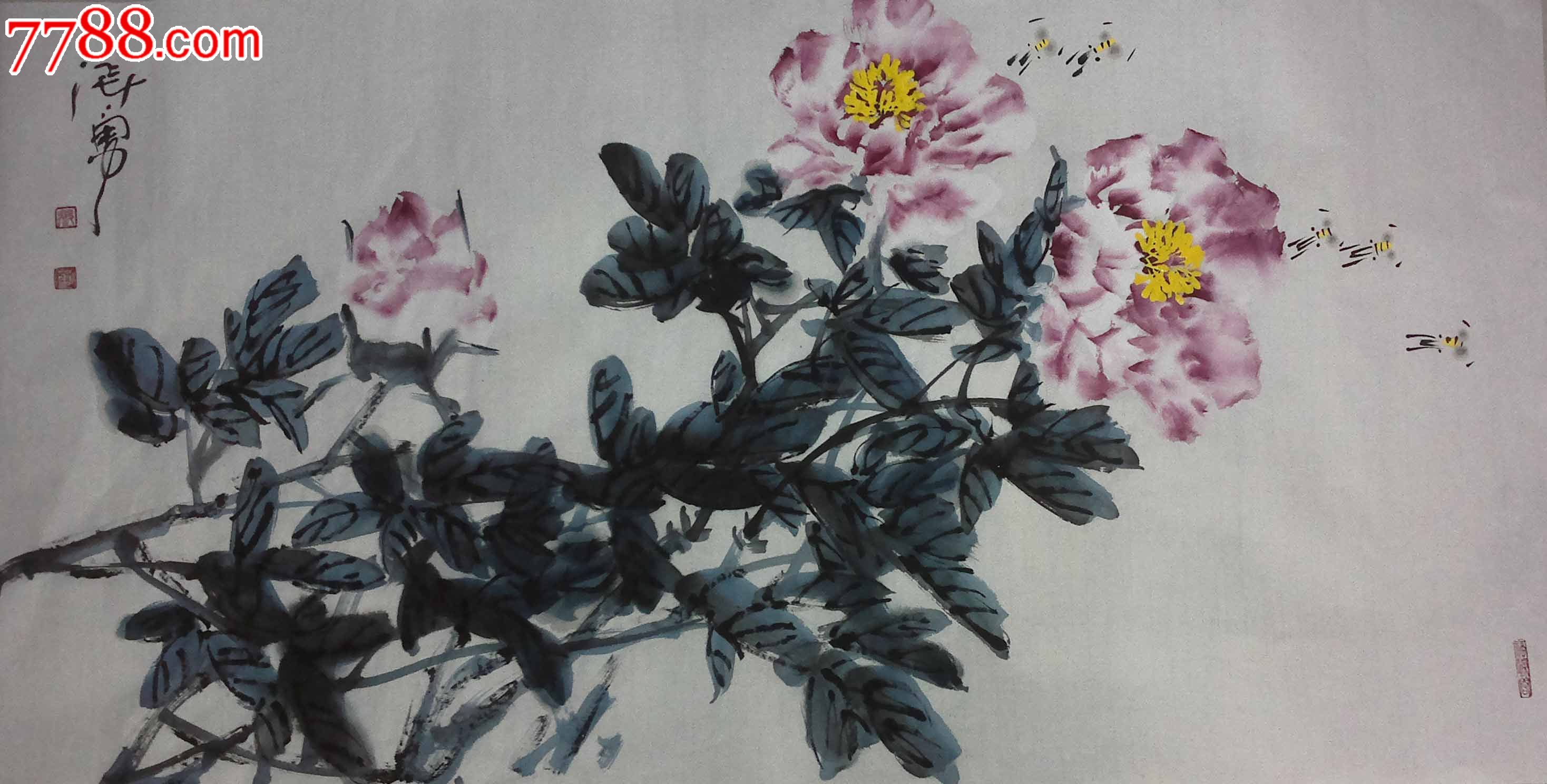 【羽桐轩】张勇四尺整张(138x68cm)牡丹画