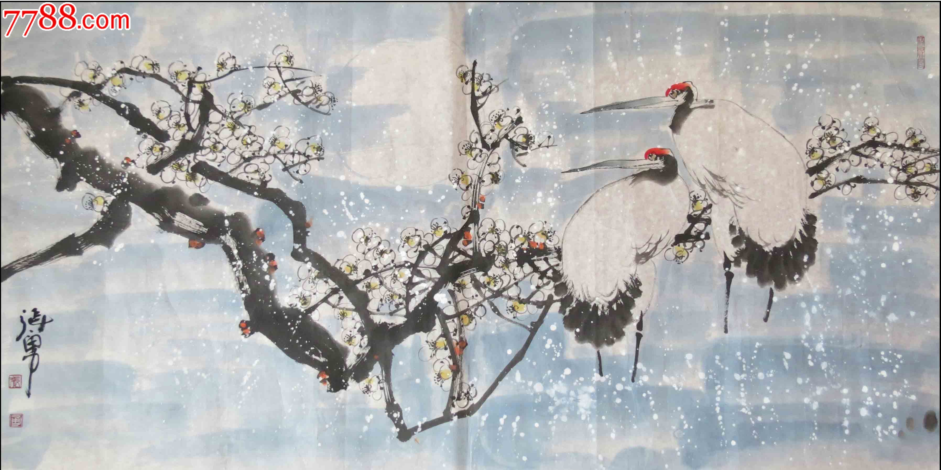 【羽桐轩】四尺整张(138x68cm)梅鹤画-se19732476-花鸟国画原作-零售