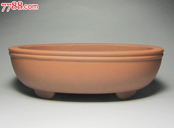 90年代孟小芳制紫泥口双线水滴足椭圆形盆 宜兴紫砂