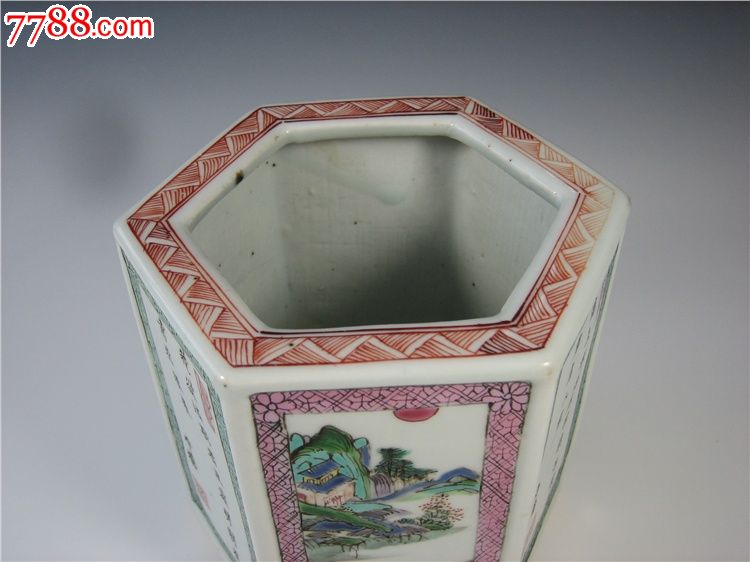 清雍正粉彩六方笔筒-马未都已鉴定