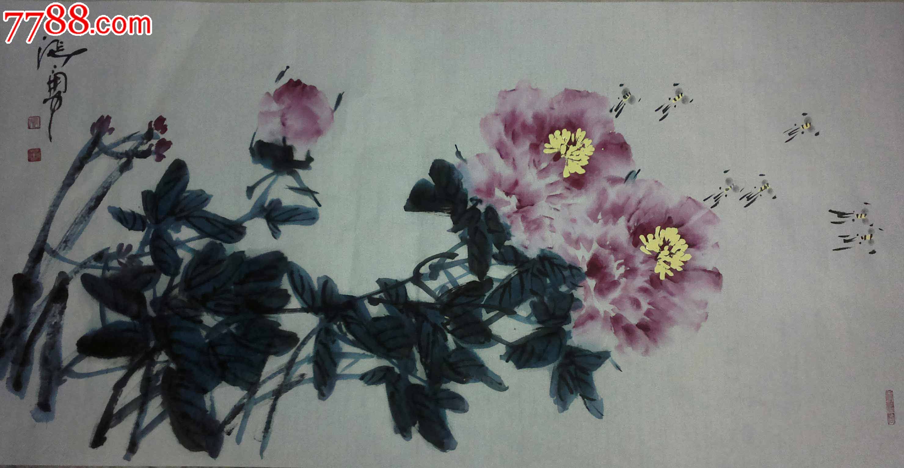 【羽桐轩】张勇四尺整张(138x68cm)牡丹画