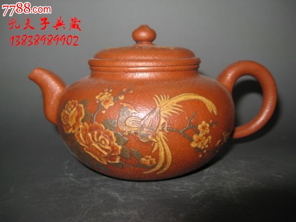 老紫砂壶原矿粗朱砂全手工泥绘花开富贵曼陀华馆邵景南款