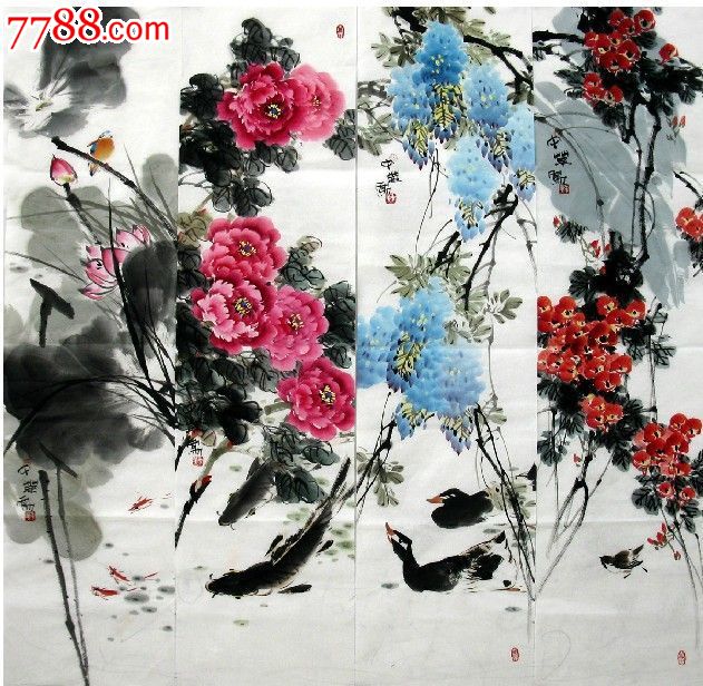 徐中华·四尺花鸟作品·四条屏