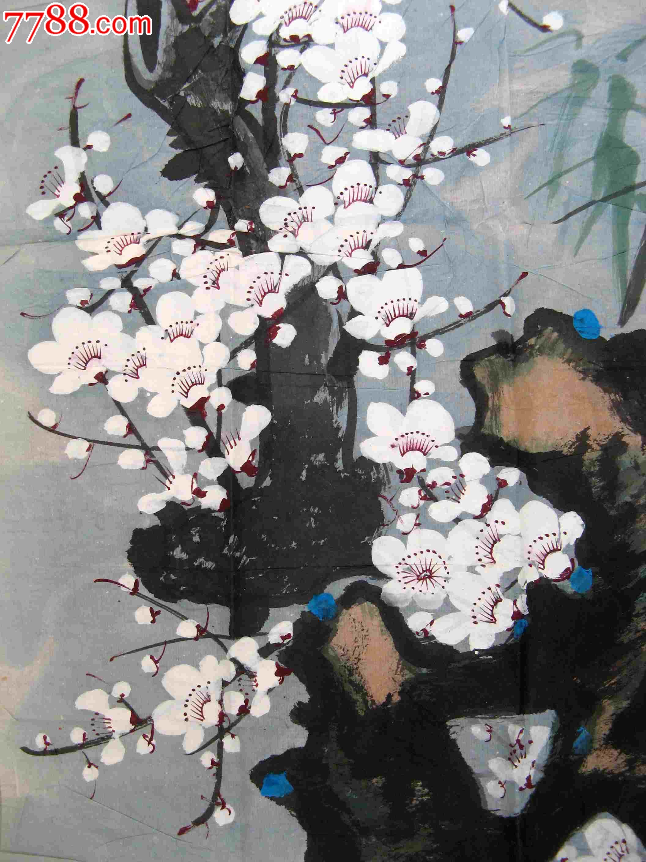 清雅秀美的近三尺条幅白梅花画《寒香》