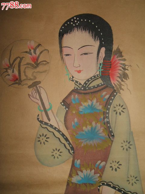 清代手繪美人年畫《仕女圖》