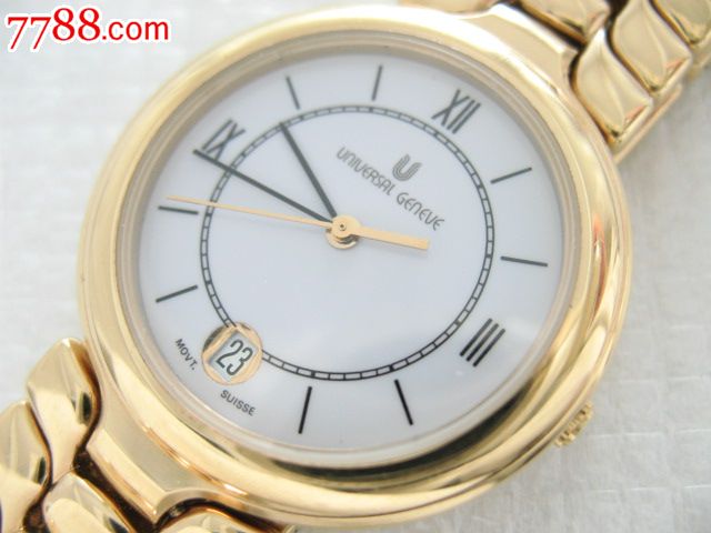 瑞士一类宇宙表universal18k镀金男表二手手表