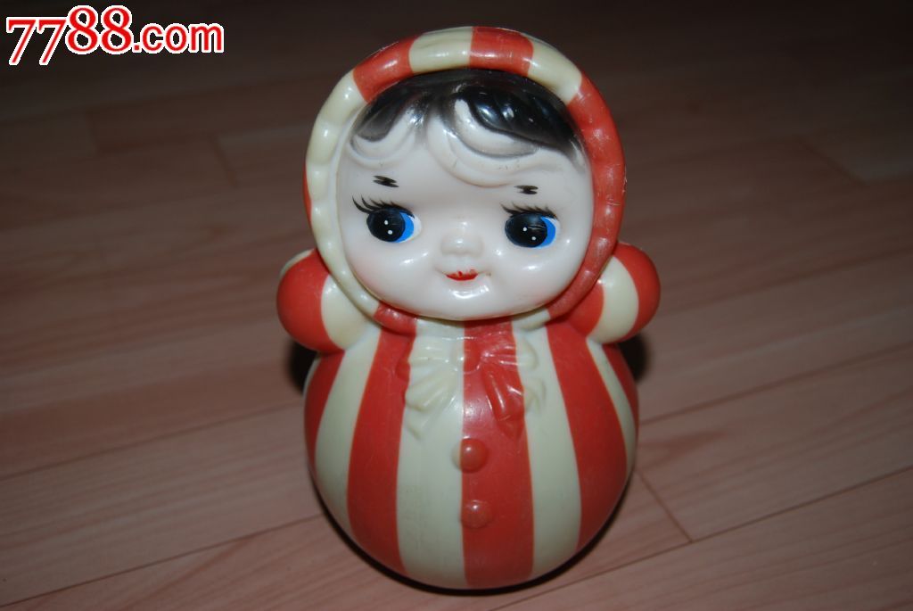 怀旧经典收藏娃娃红白色条纹不倒翁