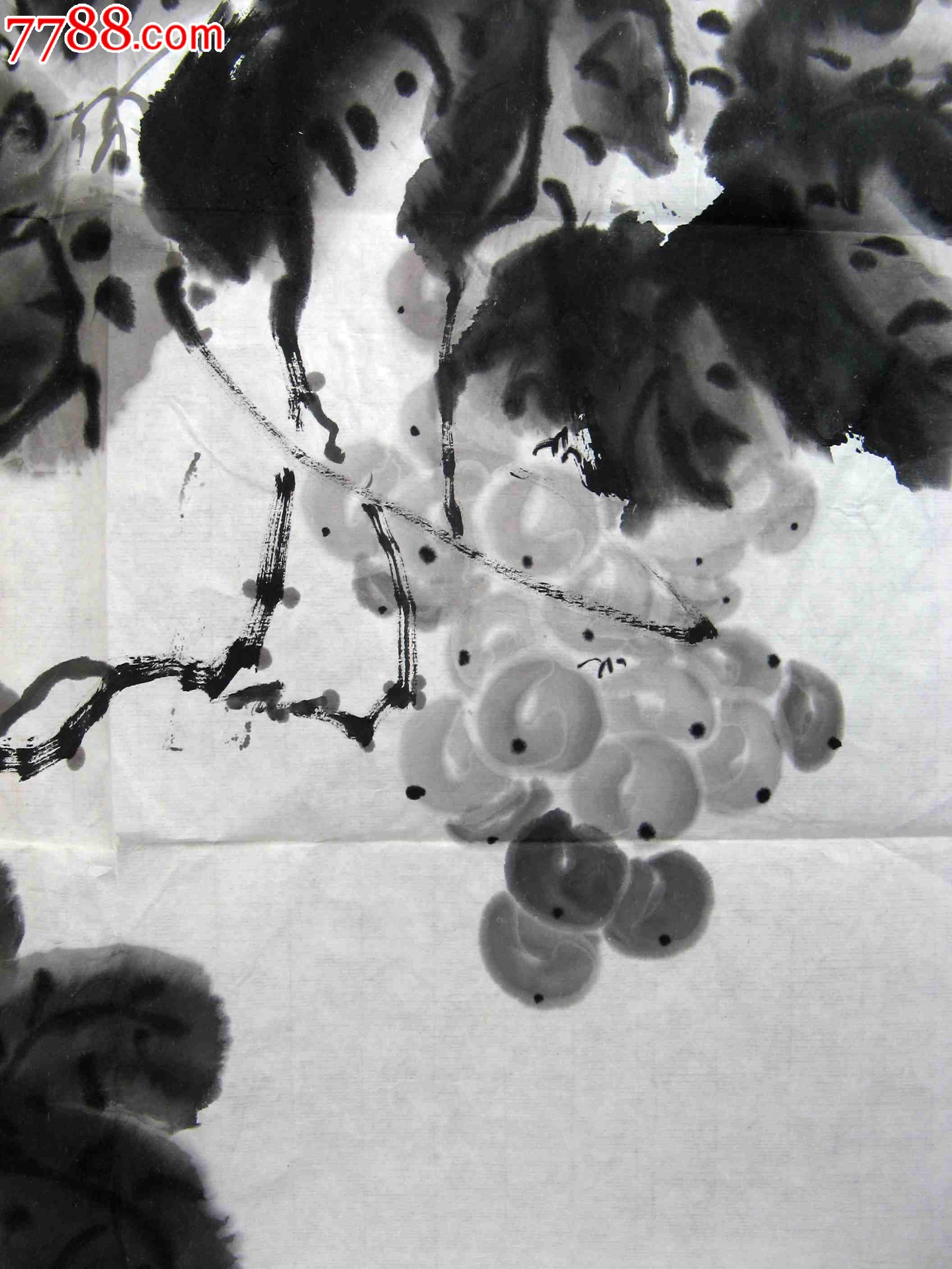 四尺开三水墨葡萄画:硕果累累_花鸟国画原作_作品欣赏_收藏价值_7788