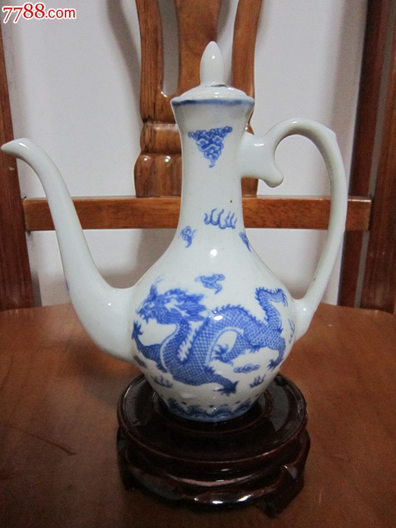 景德镇/文革瓷器/厂货瓷器/古瓷器/7080年代青花双龙小酒壶