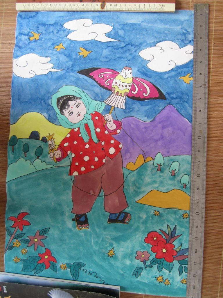 放风筝/小学生获奖作品-价格:30元-se20874427-水粉/水彩原画-零售