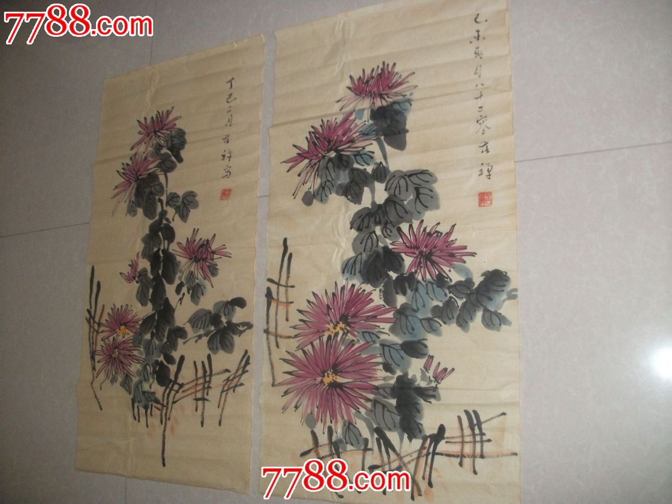 菊花条屏一对-价格:950元-se20882256-花鸟国画原作-零售-7788收藏