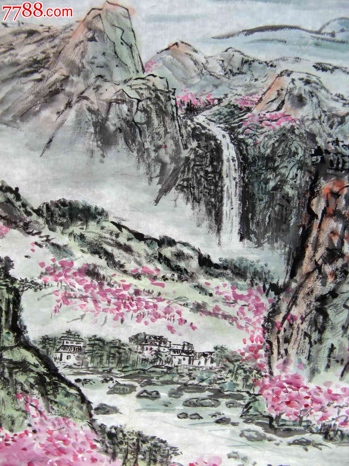 清隽雅致的三尺斗方山水画:《桃花山村》-se20993325-山水国画原作