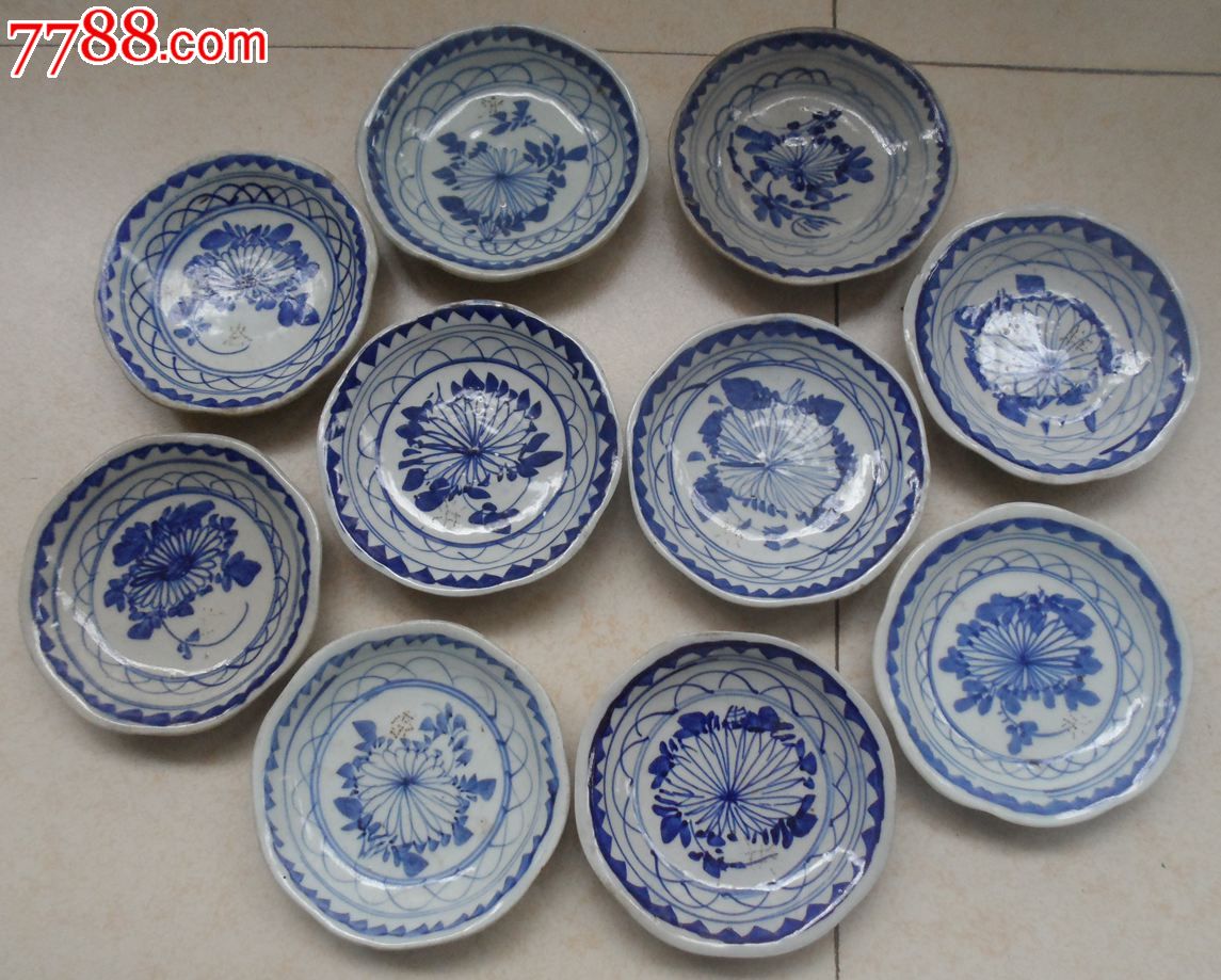 民国菊花小碟.囗径11.5厘米.10只完好