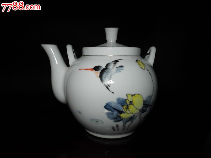 国家级大师余少石釉上彩荷花茶壶