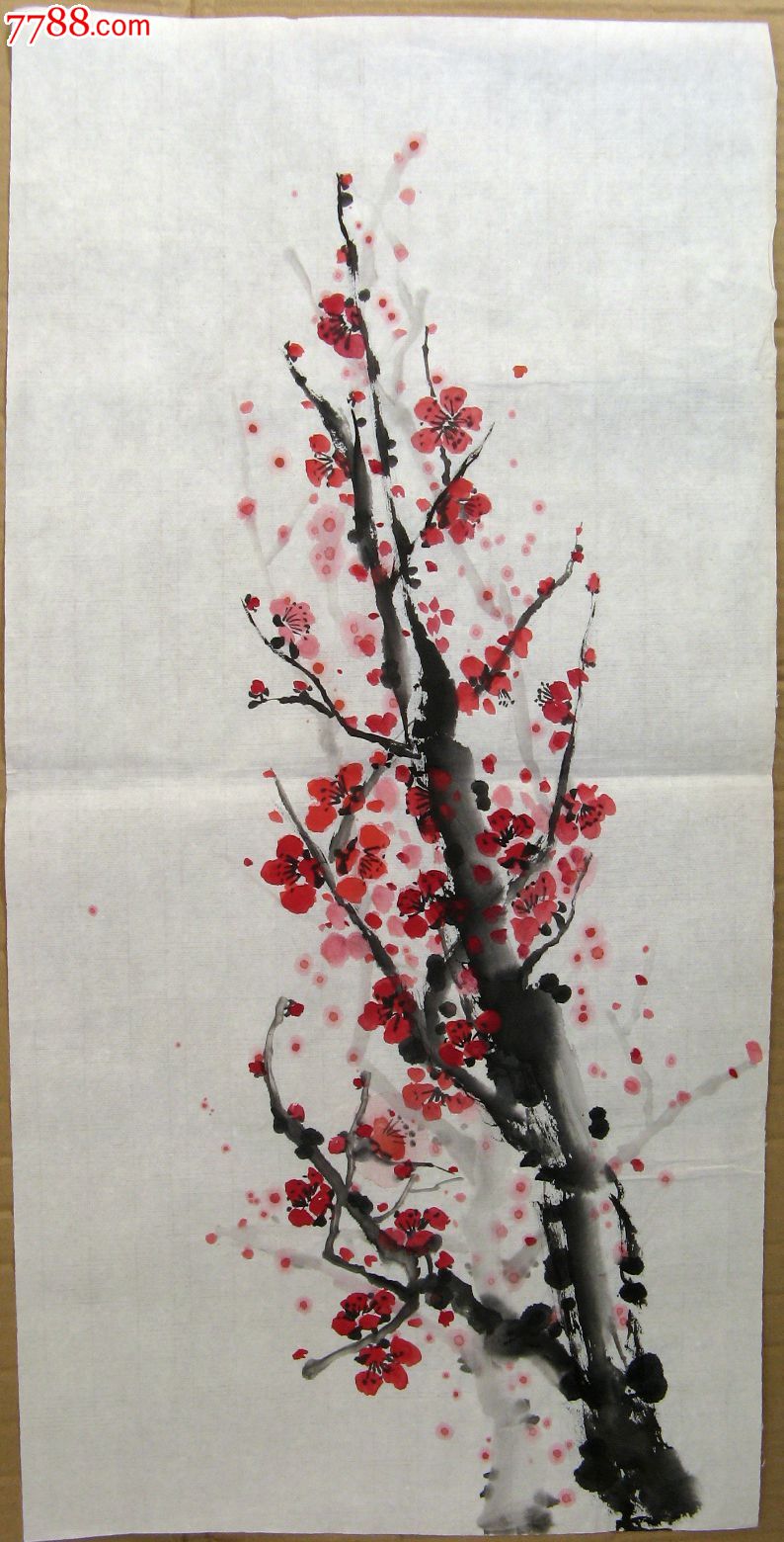 二尺条幅无款桃花画:迎春花开