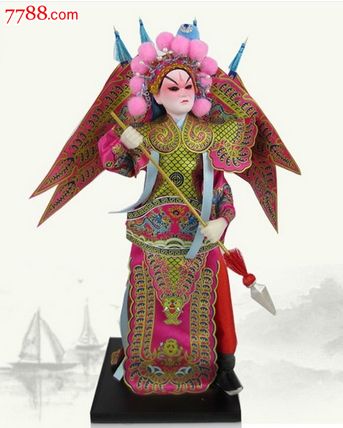 中国绢人娃娃京剧脸谱摆件工艺品杨宗保32cm