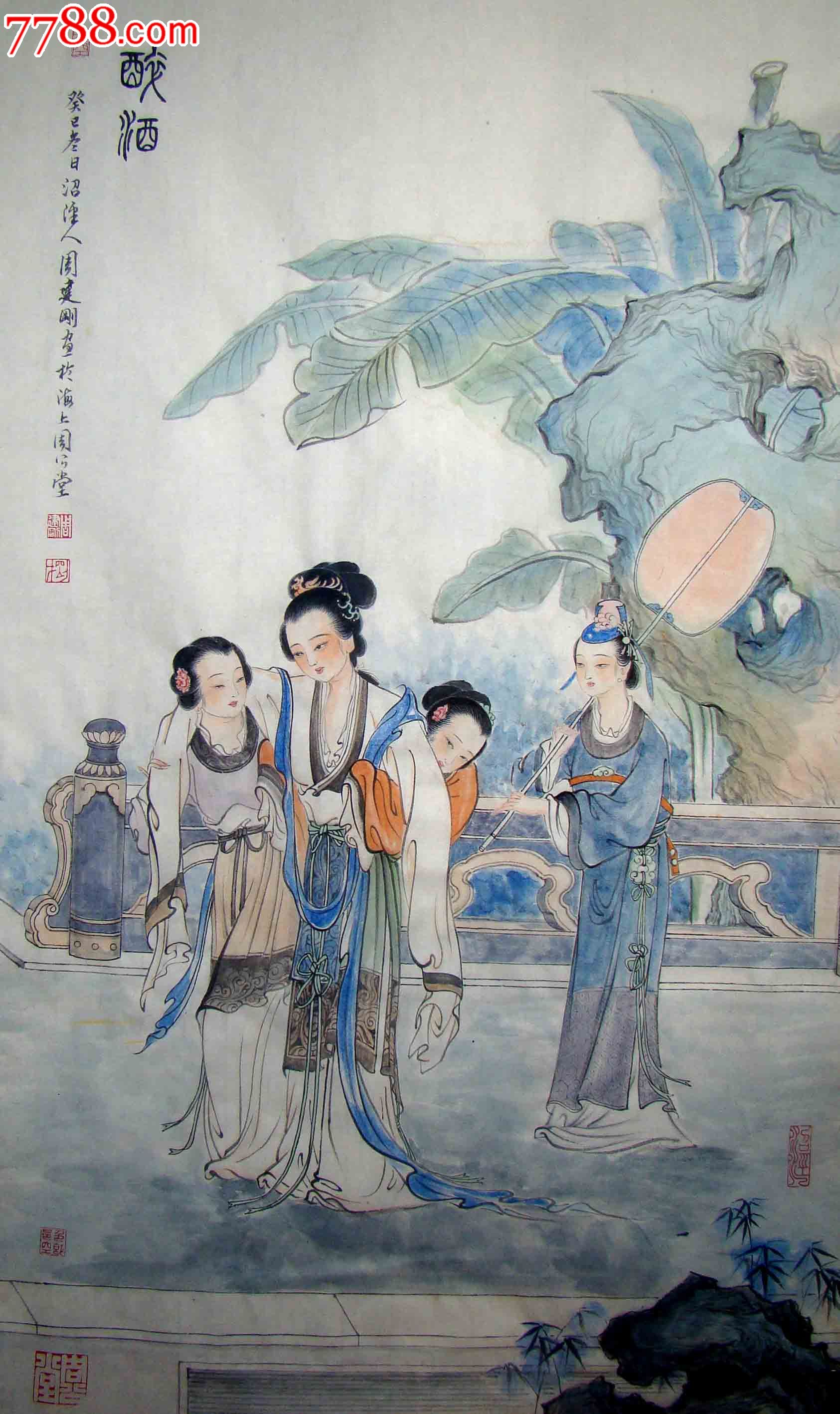 仕女画之醉酒图,纯手绘国画真迹周建刚画