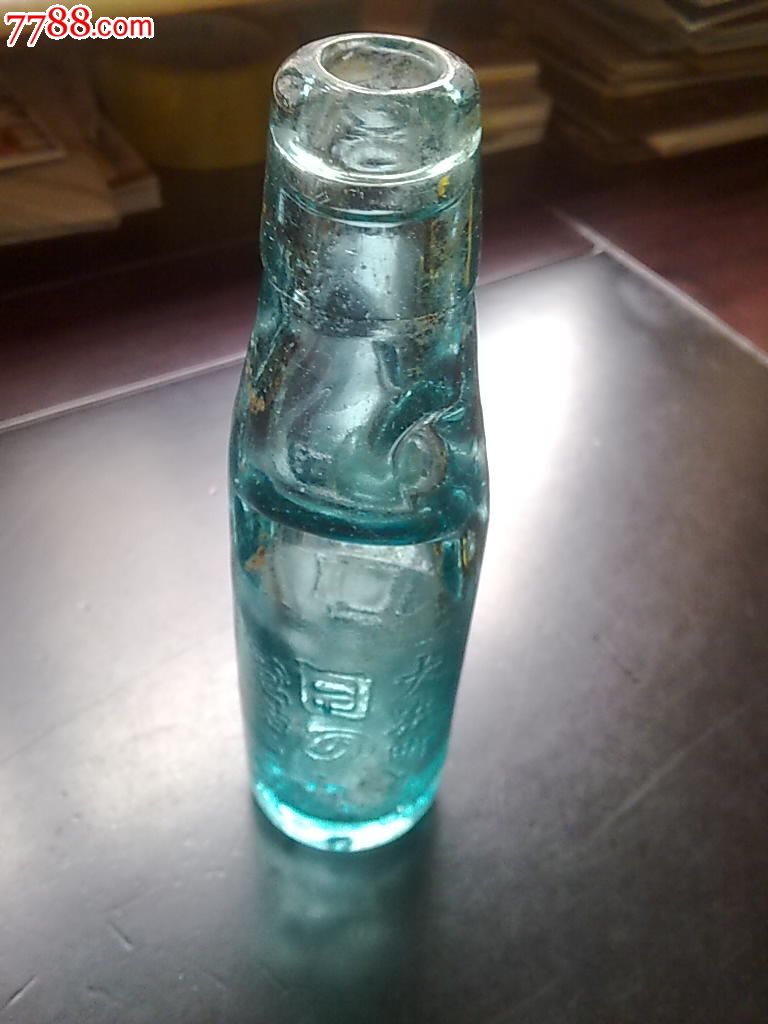 日本【登录商标容器非卖】字蓝色弹珠波子汽水玻璃瓶