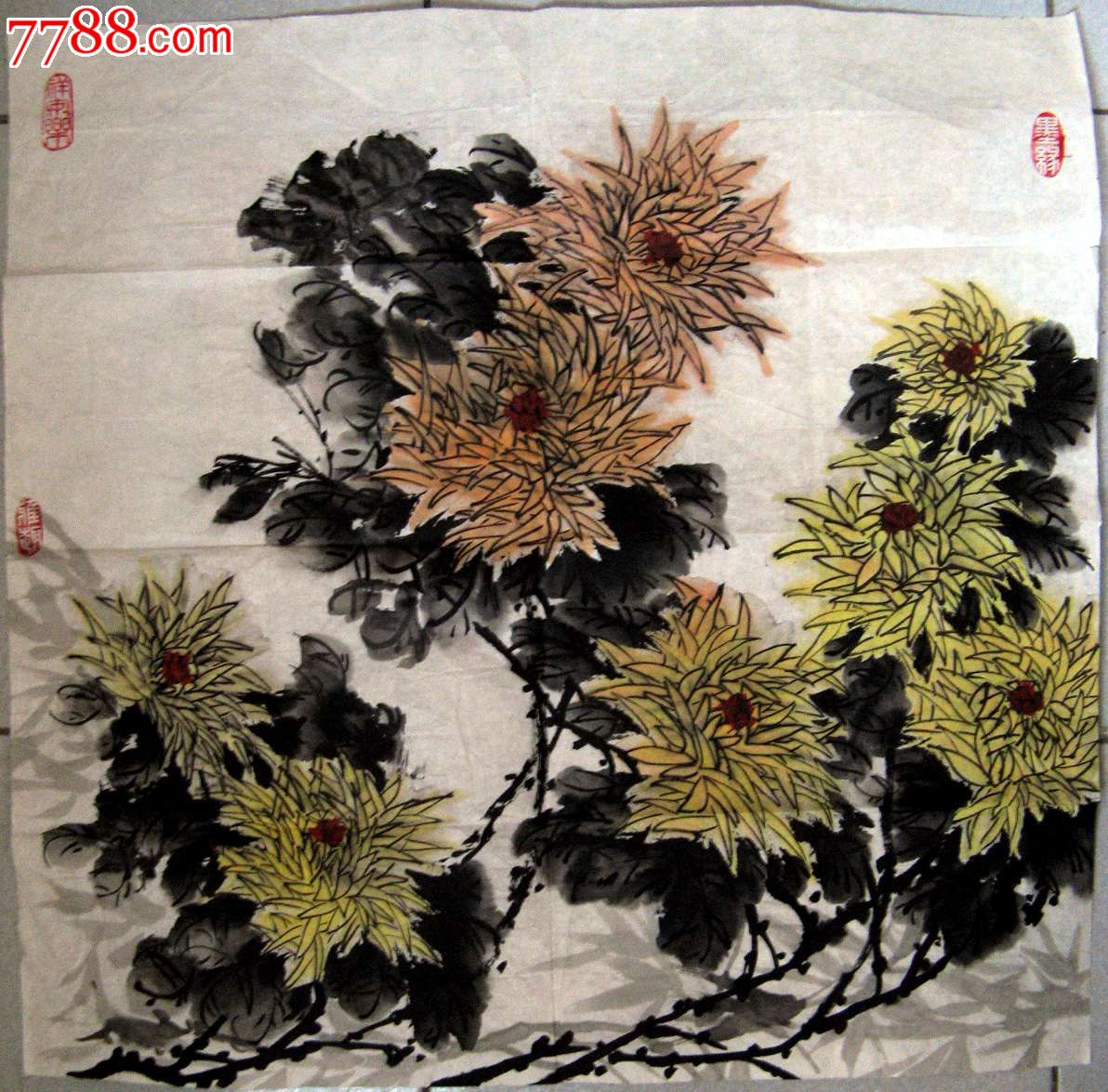 清秀隽丽的四尺斗方菊花画:秋菊