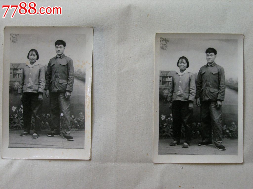 老照片140147-60年代朴素布鞋革命夫妻合影2张7.5-5cm