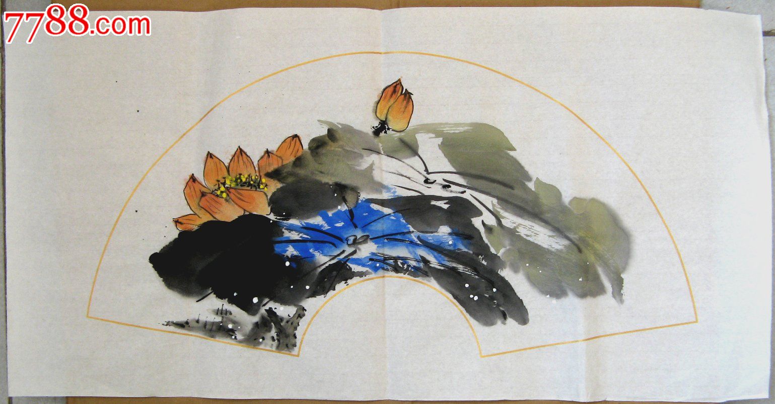 清丽娴雅的二尺横幅无款扇面画:荷韵-se22163781-花鸟国画原作-零售
