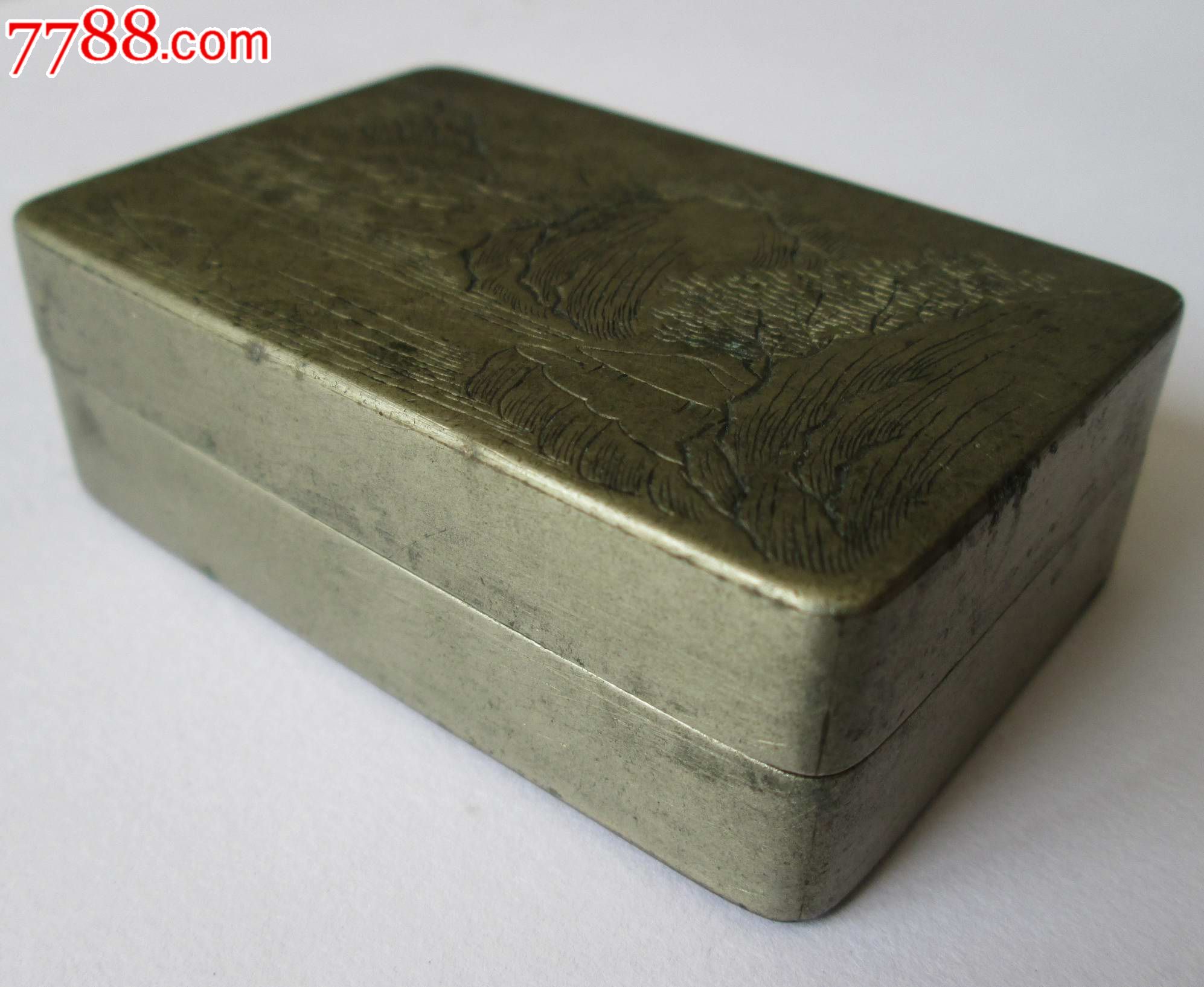 晚清民国,刻工一流的山水图刻铜铜墨盒