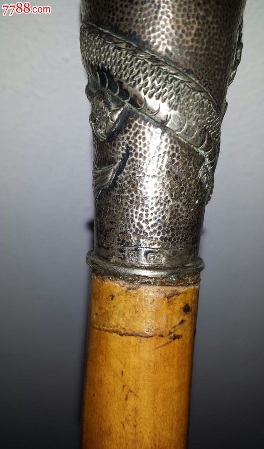 罕见晚清民国德祥外销龙纹纯银拐杖,送老人的礼物,西洋古董老银器