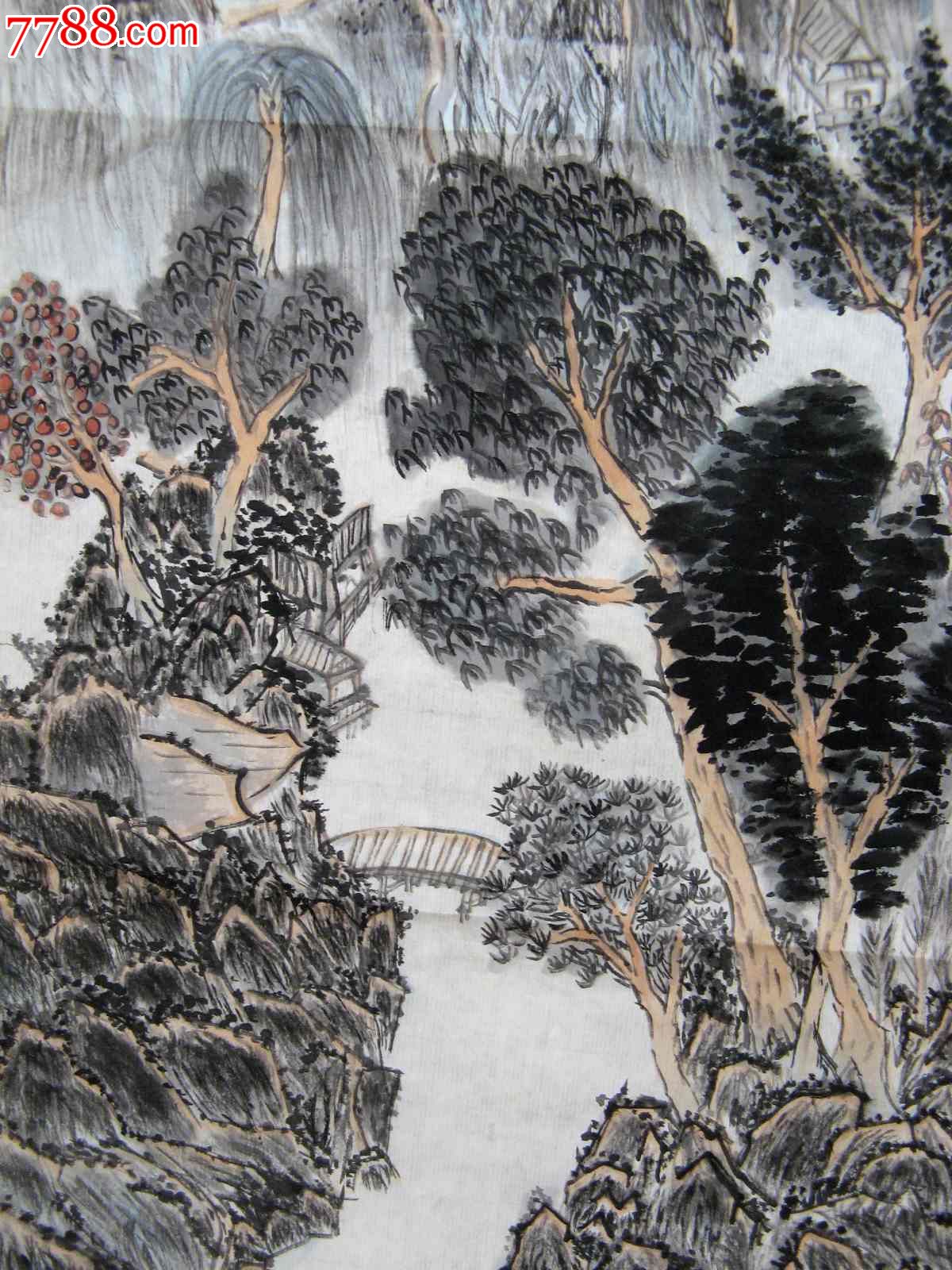 成都老画家二尺条幅山水画:苍山永翠图