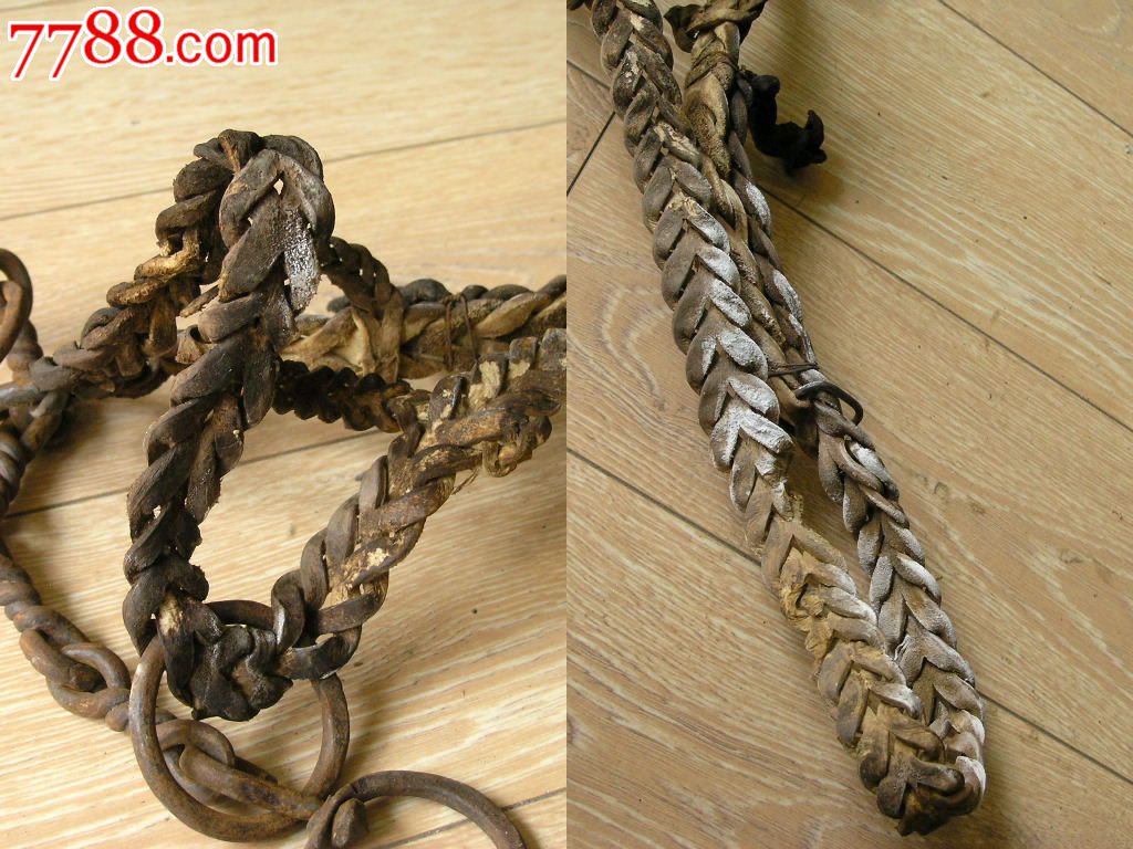 马帮马具收藏140302边疆早期手编牛皮马笼头带铁环