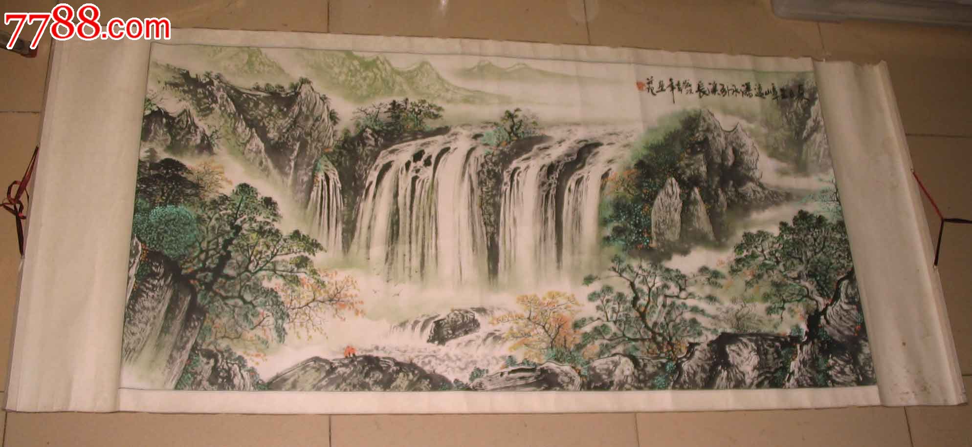 國畫家名家江峰的青山綠水寫意國畫(163x72cm)已裝裱