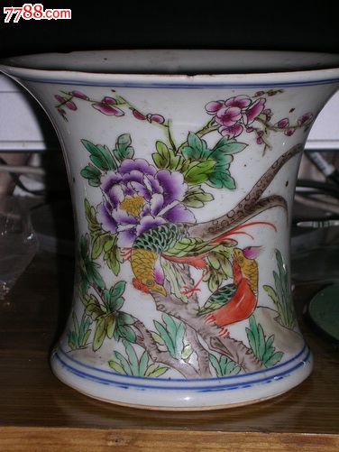 民国粉彩凤穿牡丹花觚