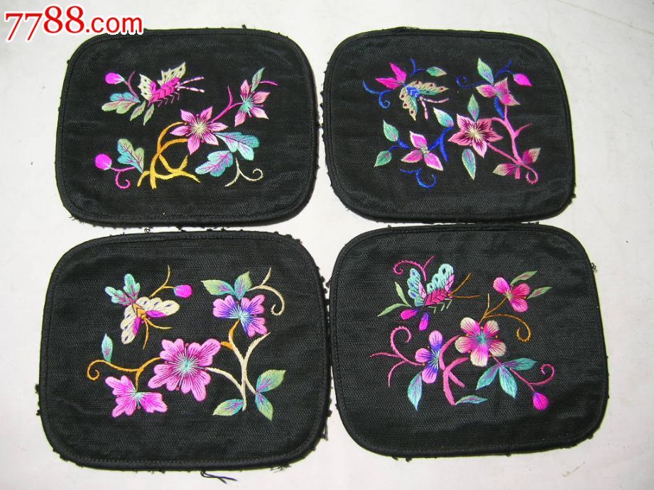 民国精美刺绣蝴蝶花草4幅