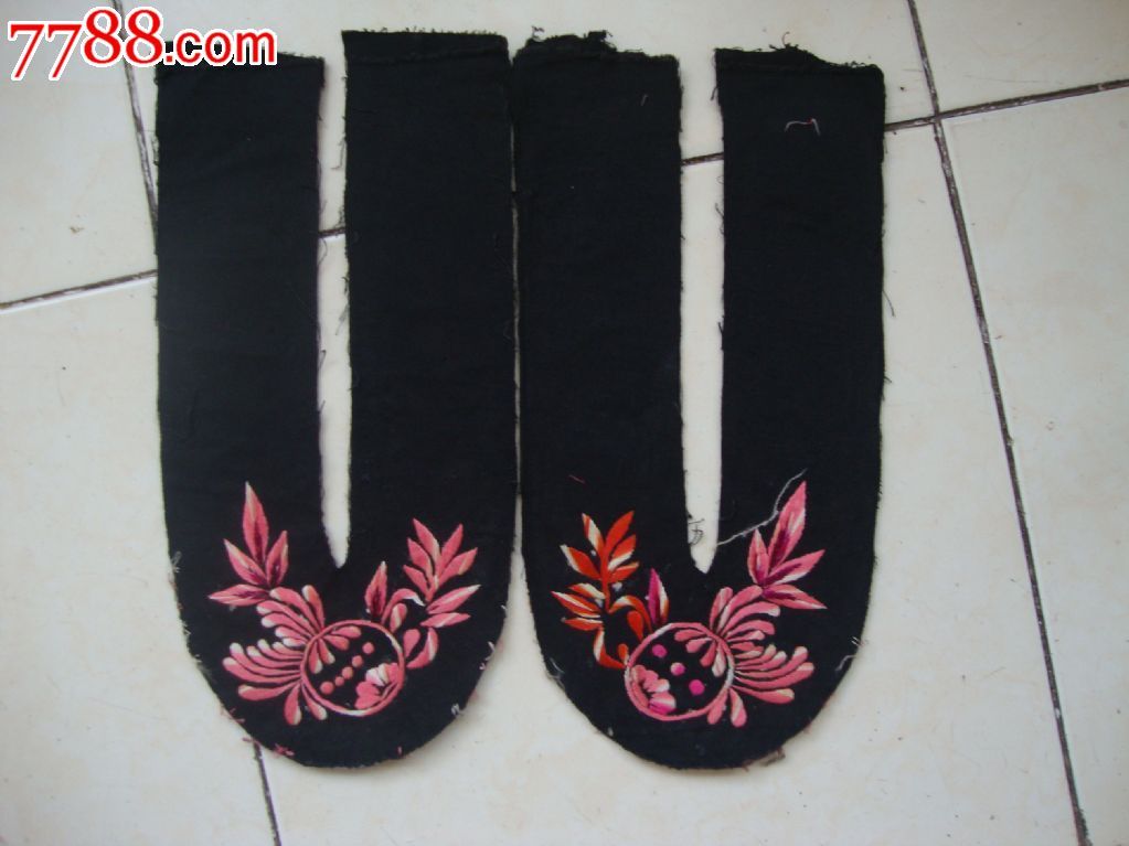 民国鞋面花卉刺绣纯手工超一流工艺结婚压箱底未用包老保真