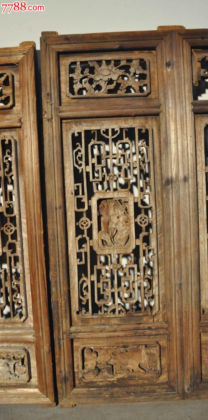 明清中式/古董收藏/旧实木雕花窗一对老门窗格子