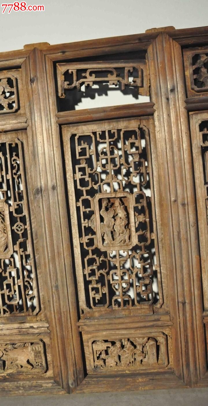 明清中式/古董收藏/旧实木雕花窗一对老门窗格子