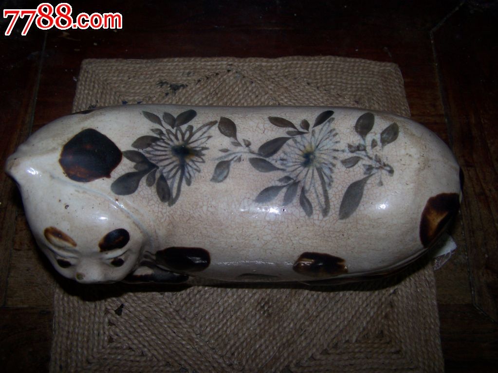 清末民国白底兰花猫枕