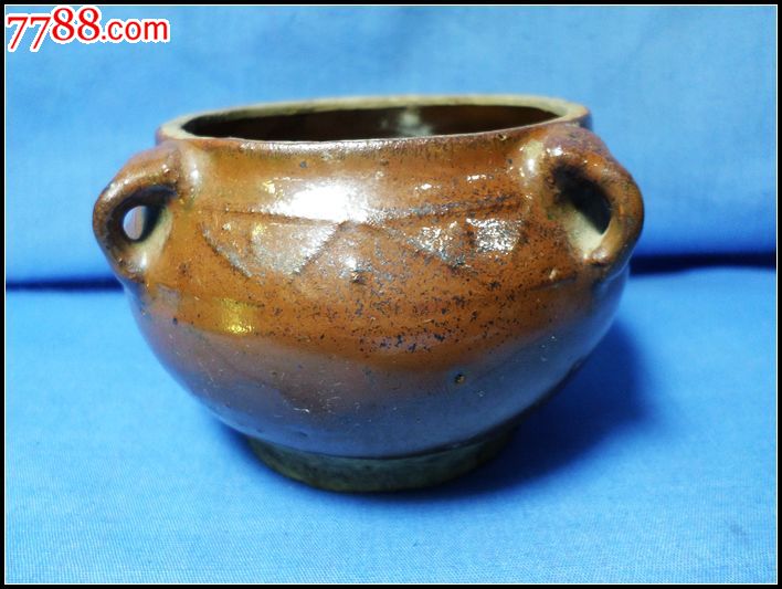 明代精美紫金釉四系罐完整