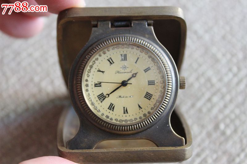 瑞士早期古董机械表huameile钟表怀表1886纯铜刻花正常走时