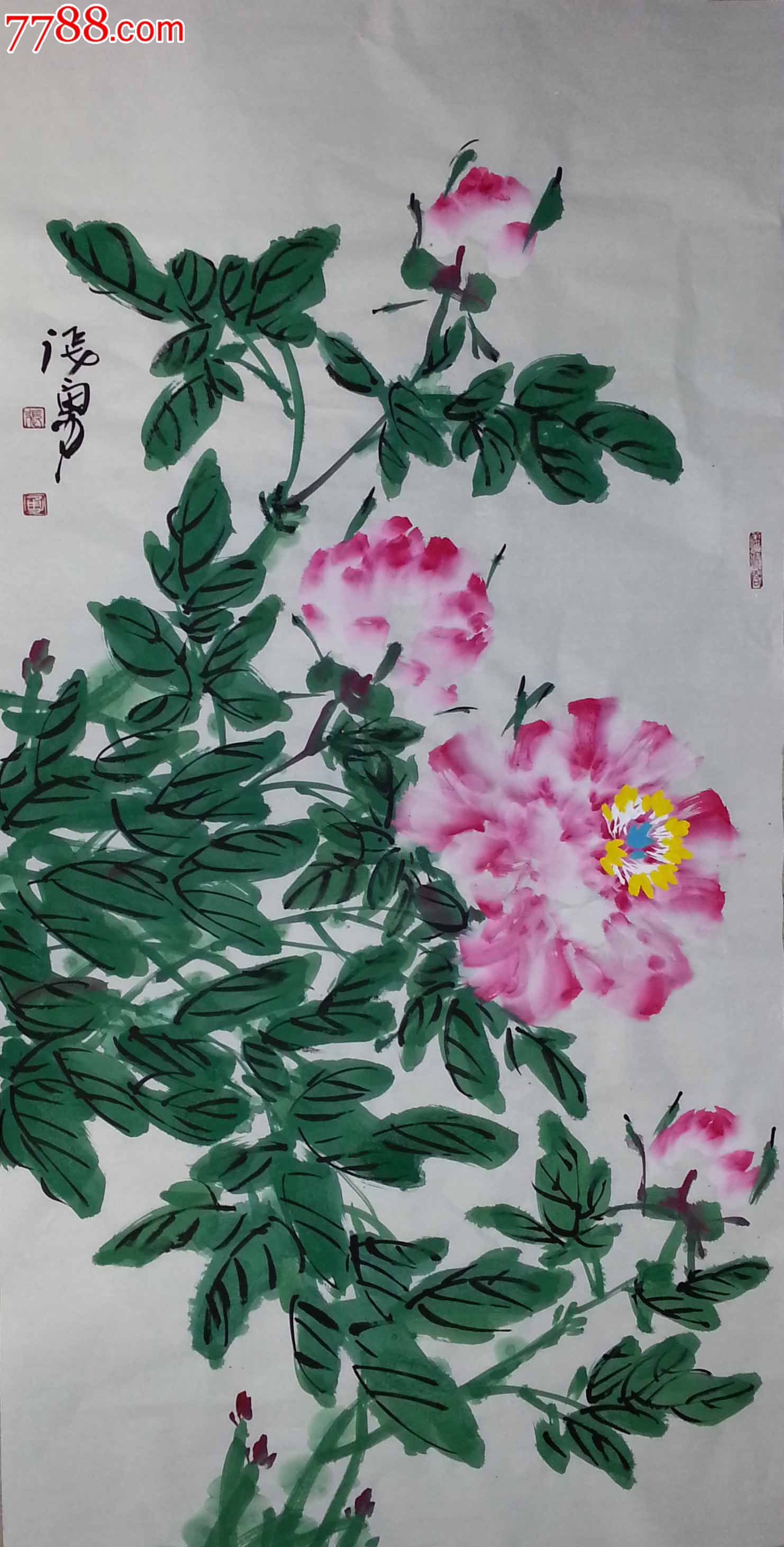 【羽桐轩】张勇四尺整张(140x68cm)牡丹画-se24513474-花鸟国画原作