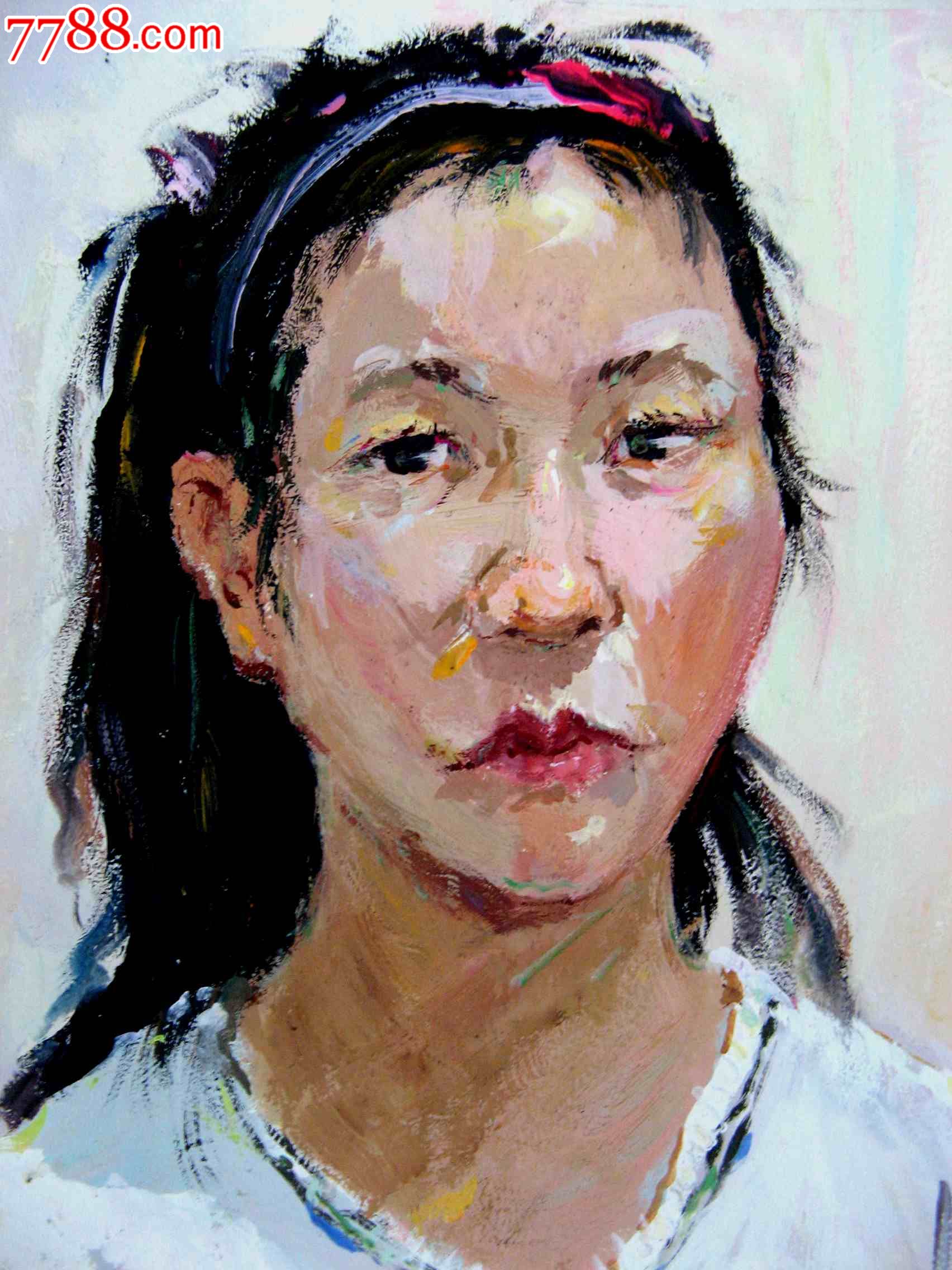 四开水粉人物画:白衫女孩