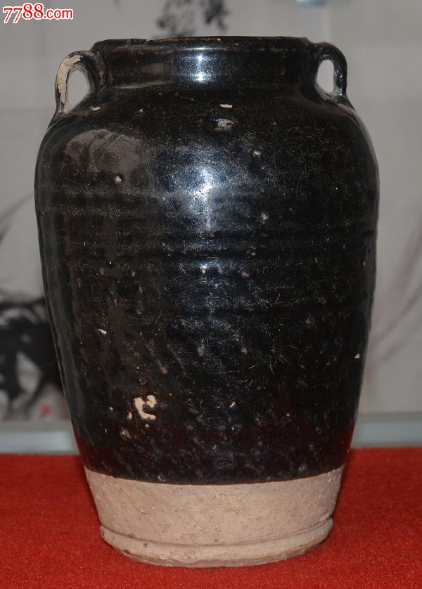 老黑釉双耳罐一只!