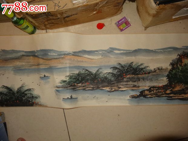 八二年春月写于珠江南岸汉阳关山月"漓江渔筏"图彩