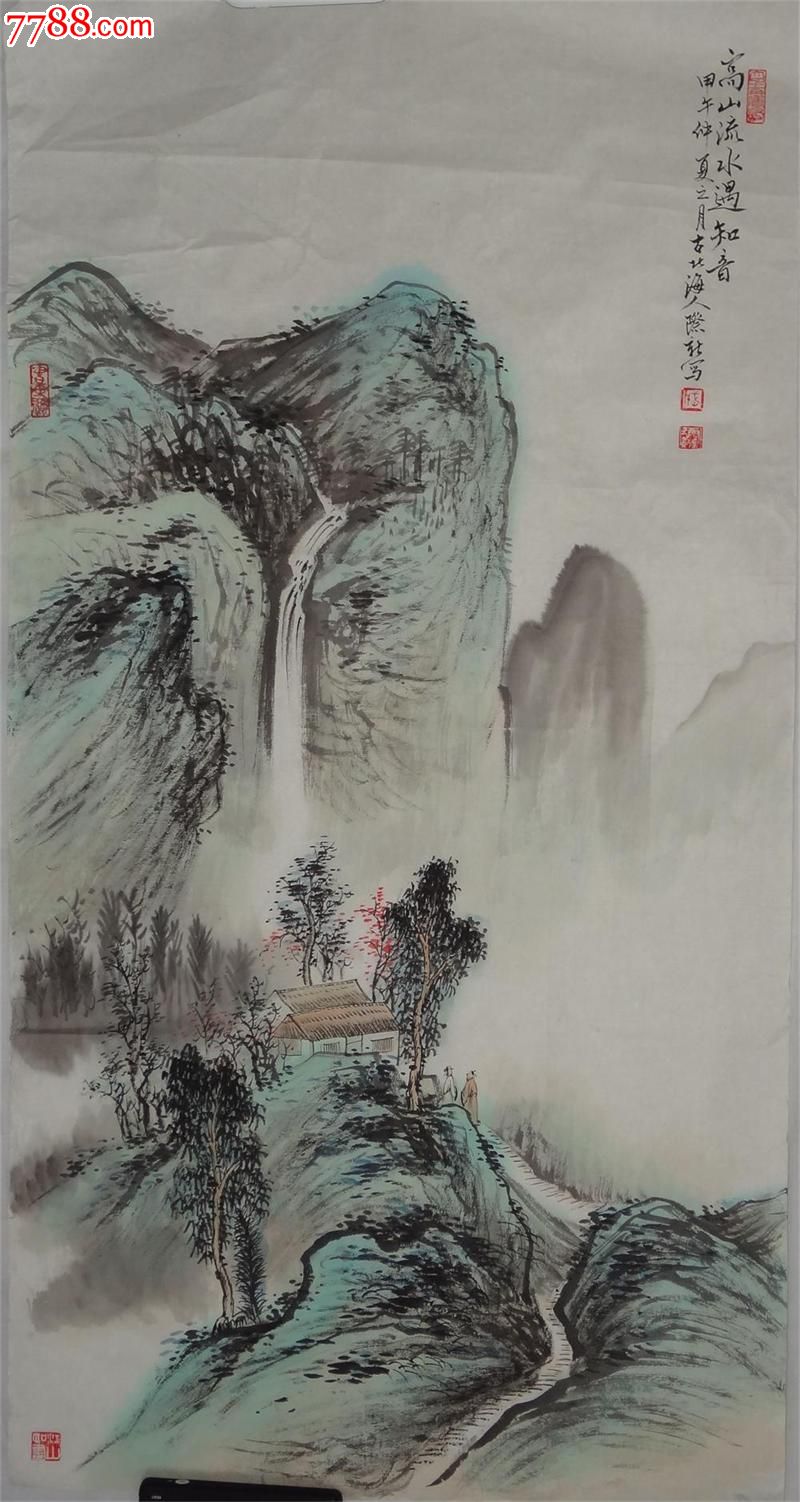 当代著名青年实力派画家武际新小青绿高山流水遇知音
