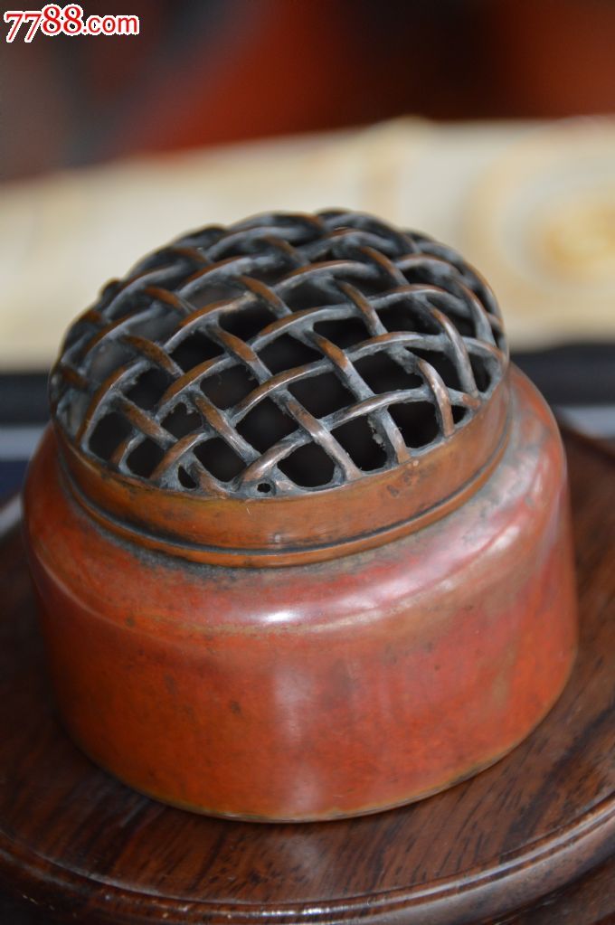 明代宫廷内府造水磨红铜手炉,熏炉