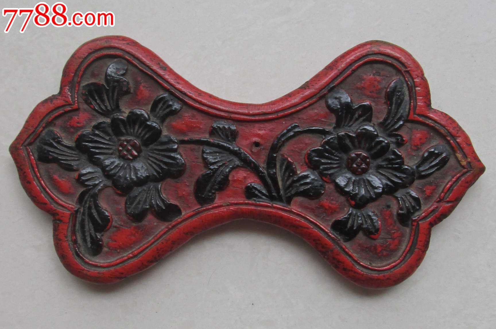 清代民国,木雕女工绕线板缠线板,花卉图