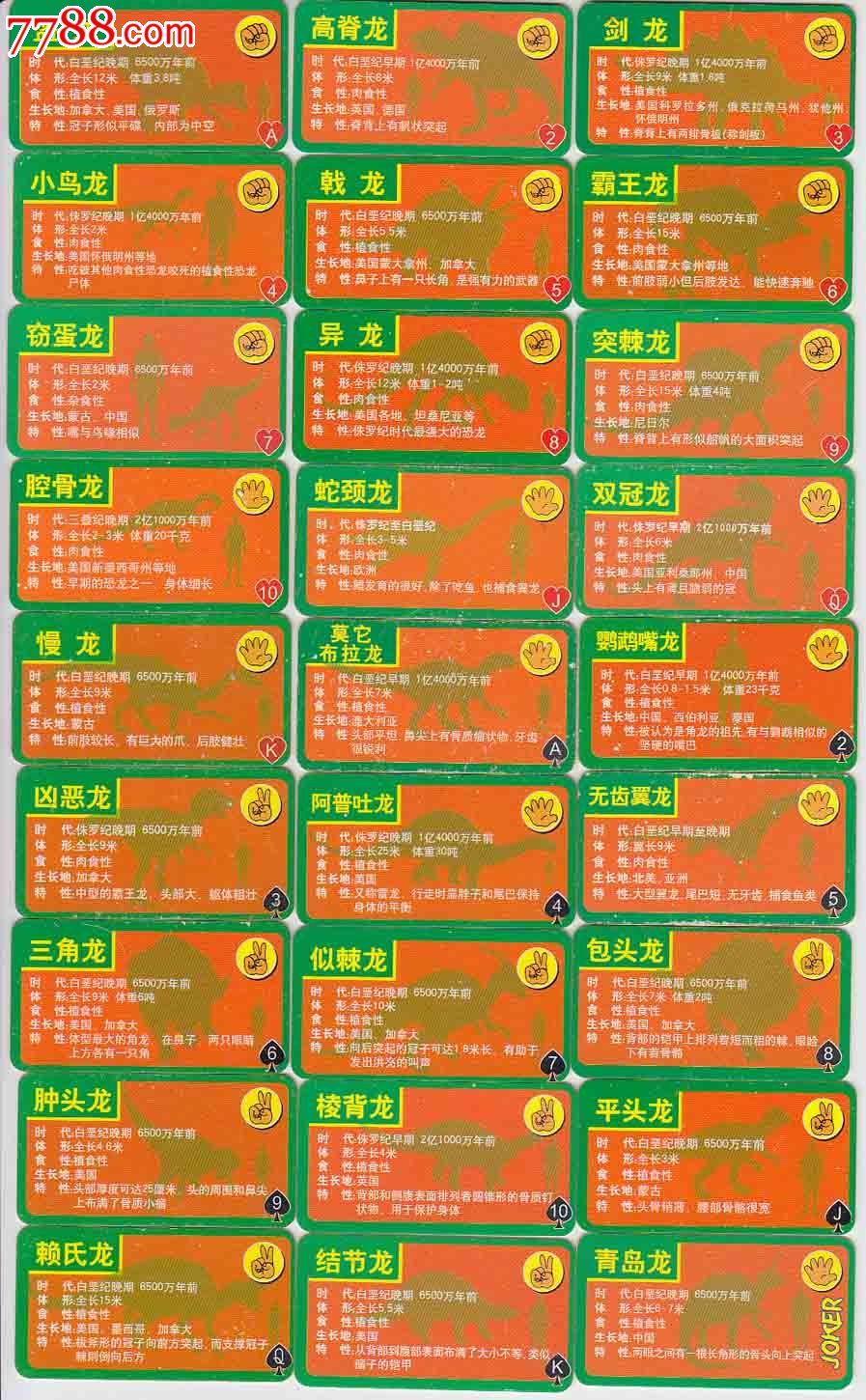 小灵龙(干脆面)恐龙系列卡27枚一套