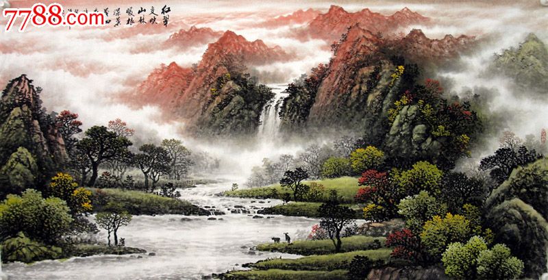 品墨斋★精品山水画★龙高建四尺红翠交映山林暖根深叶茂四季旺6